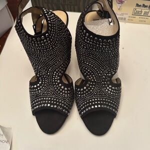 Black Peep Toe Silver Studded Suede 4” inch Shoes